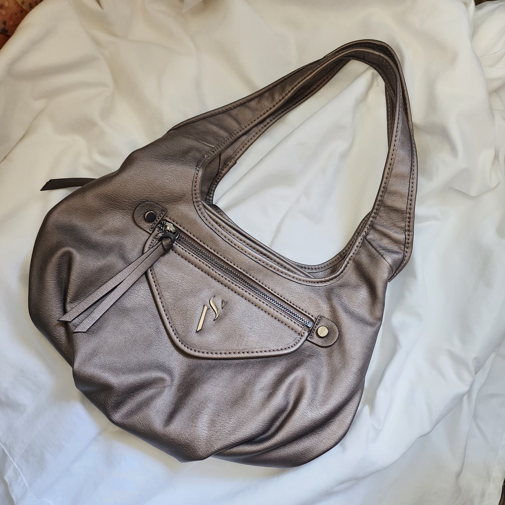 Vera Wang Silver Hobo Bag with Metallic Sheen